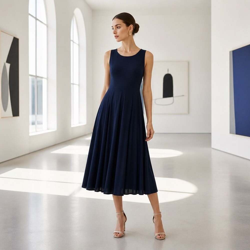 Jessica Howard Women's Navy Blue Sleeveless A-Line Midi Dress Size 6